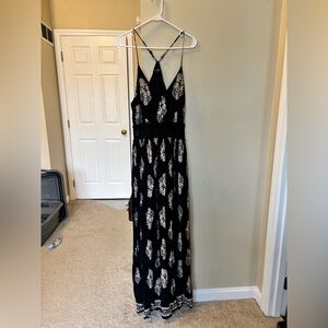 Fashion Nova Black Maxi Dress with Cream Print